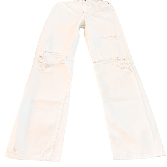 Zara Flare White Denim Jeans Button Fly Ripped Throuhout Size 06 - Picture 2 of 7